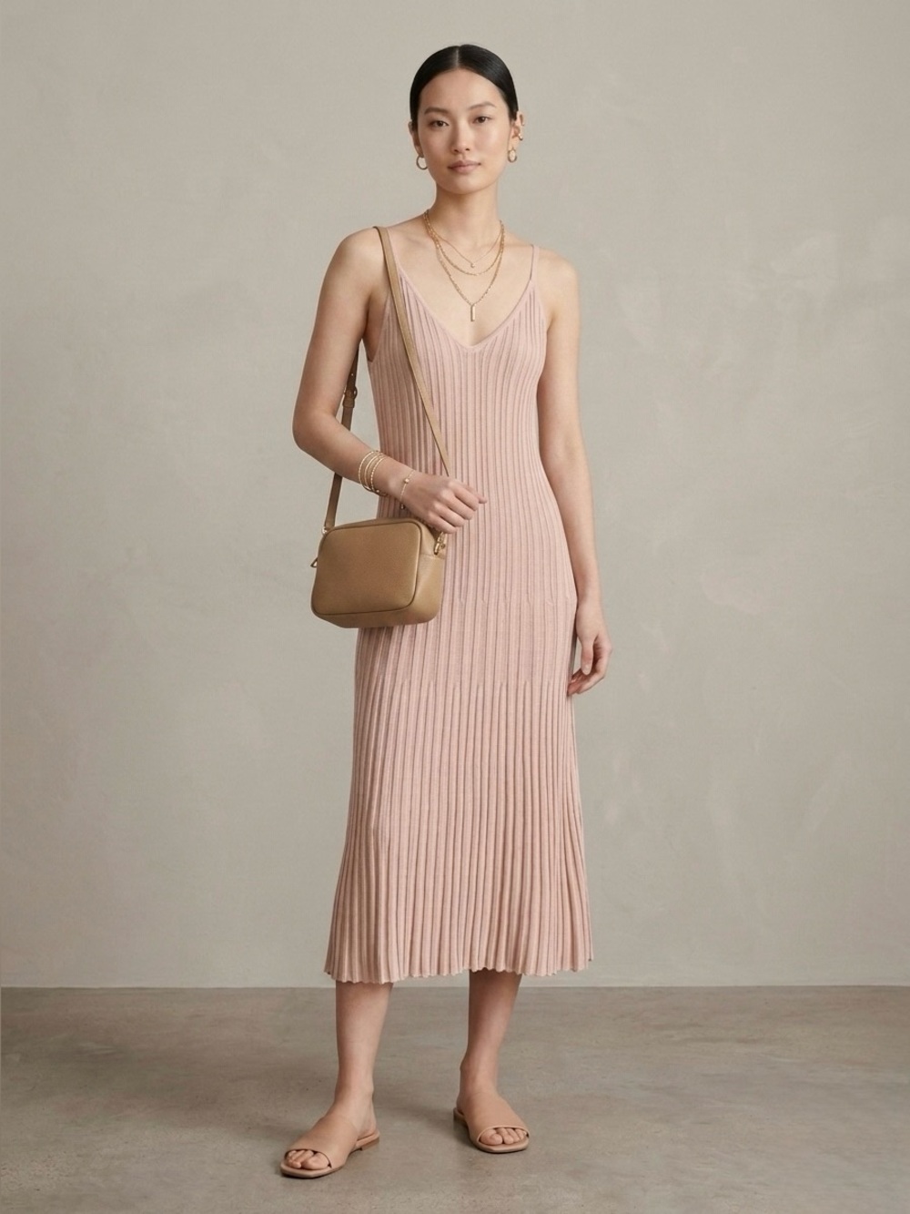 🄷&🄼 Glittery Powder Pink knit 
 Midi Dress Size small